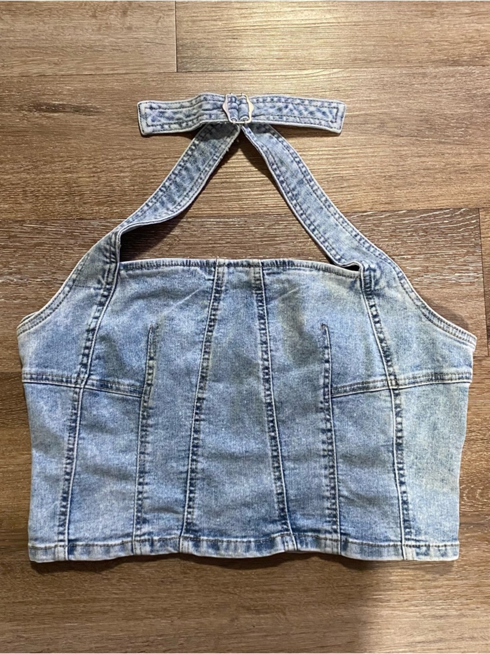 Sincerely Jules Denim Halter Tank Top Crop Back Zip XL Western Country Concert